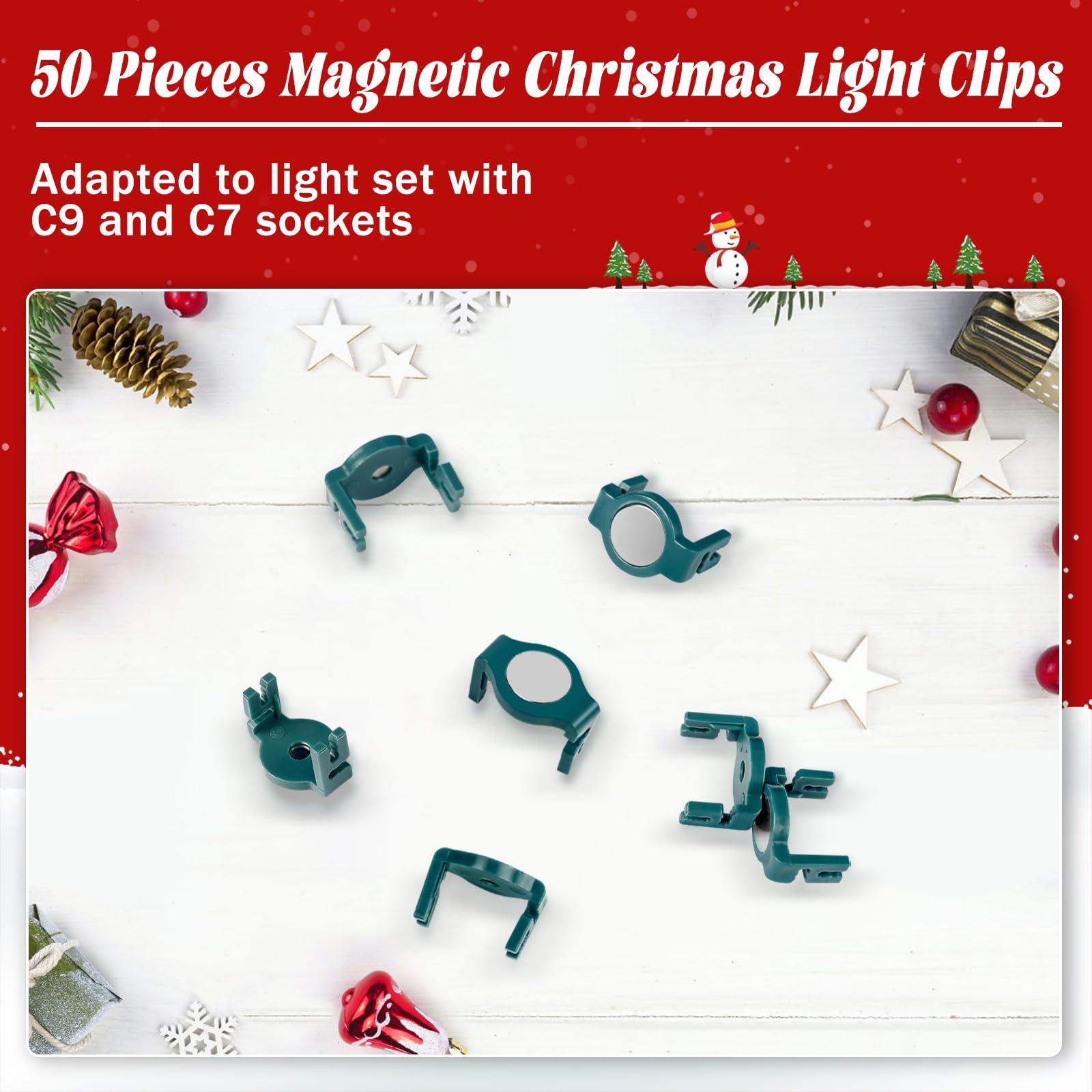 UQM UQM 50 Pack C9 Magnetic Christmas Light Clips, Extra Strong Magnetic Clips Hooks for Christmas Lights, Magnet Christmas Light Clips for C9 C7 Sockets Metal Roof Gutters Outside Patio Holiday Lighting