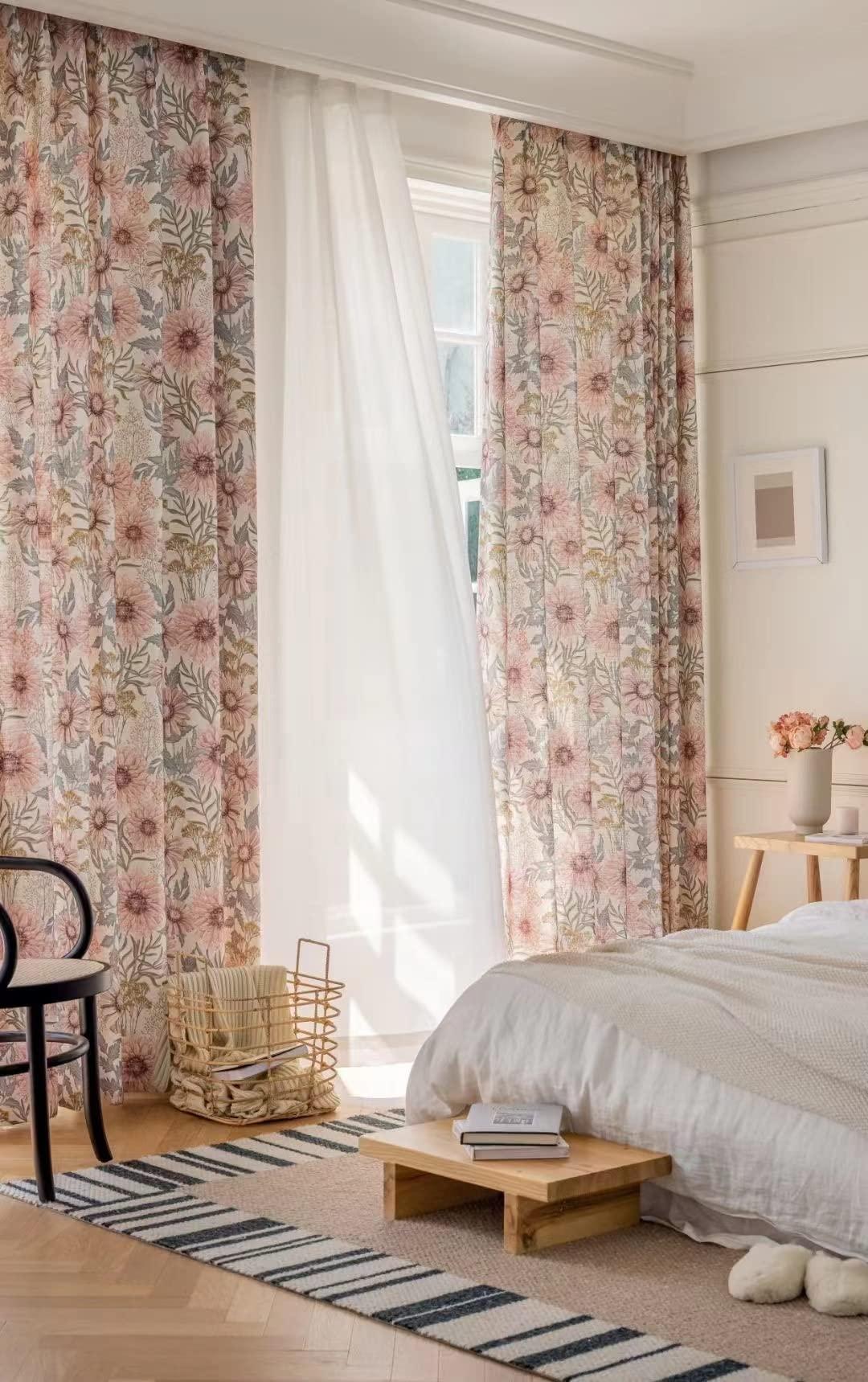 ILUOGUDU Pink Sliding Door Curtains 84 inch Length Semi Blackout Linen Curtain Panels Sliding Glass Door Curtains Farmhouse Patio Door Curtains for Kids Nursery Room ,1Pc (Grommet Curtains, 84"W x 84"L)