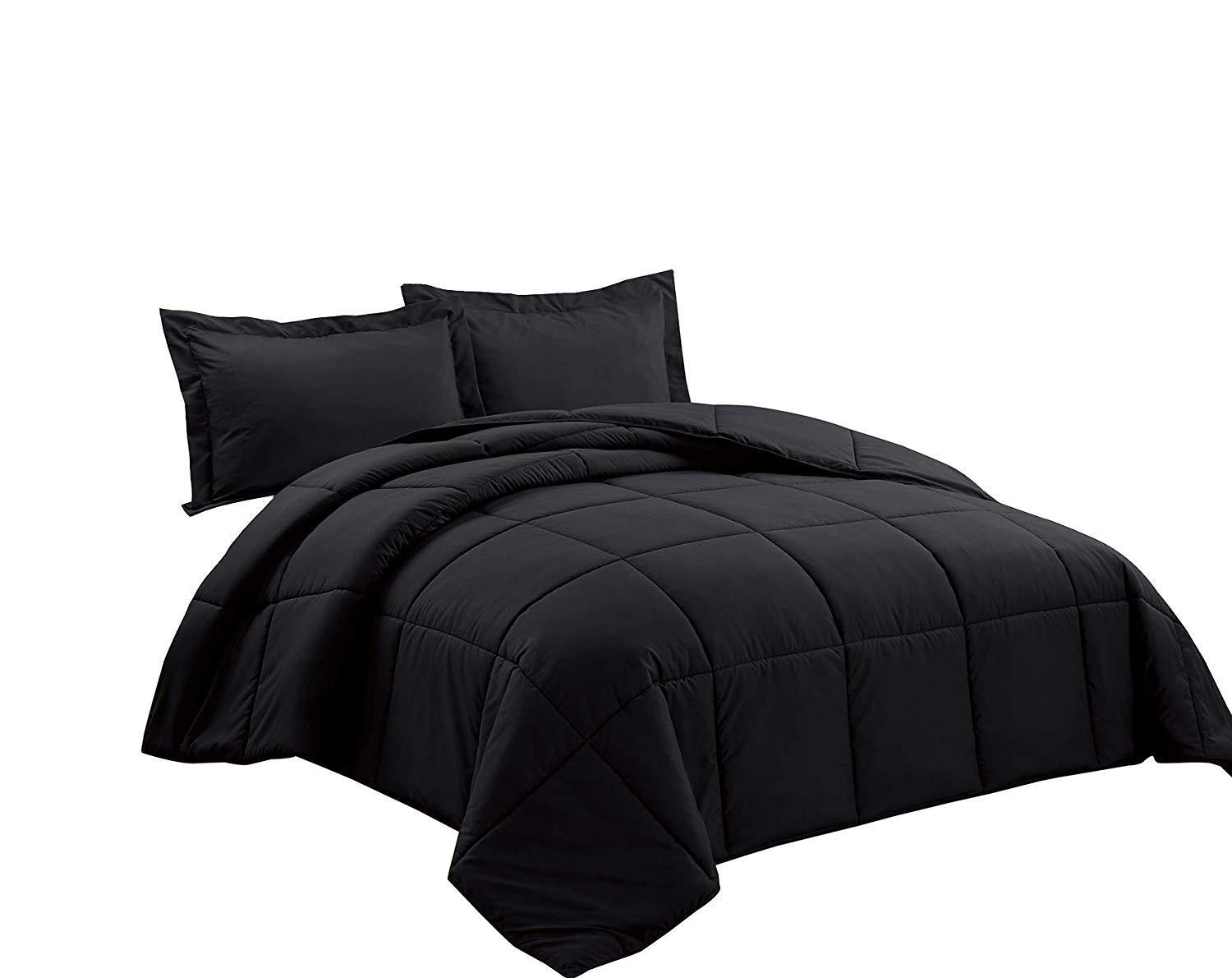 Cotton King Cotton King All Season 800 Thread Count Pure Egyptian Cotton 500 GSM 1 Piece Comforter Only, Breathable & Fluffy Goose Down Alternative Microfiber Filled King Size Black Solid