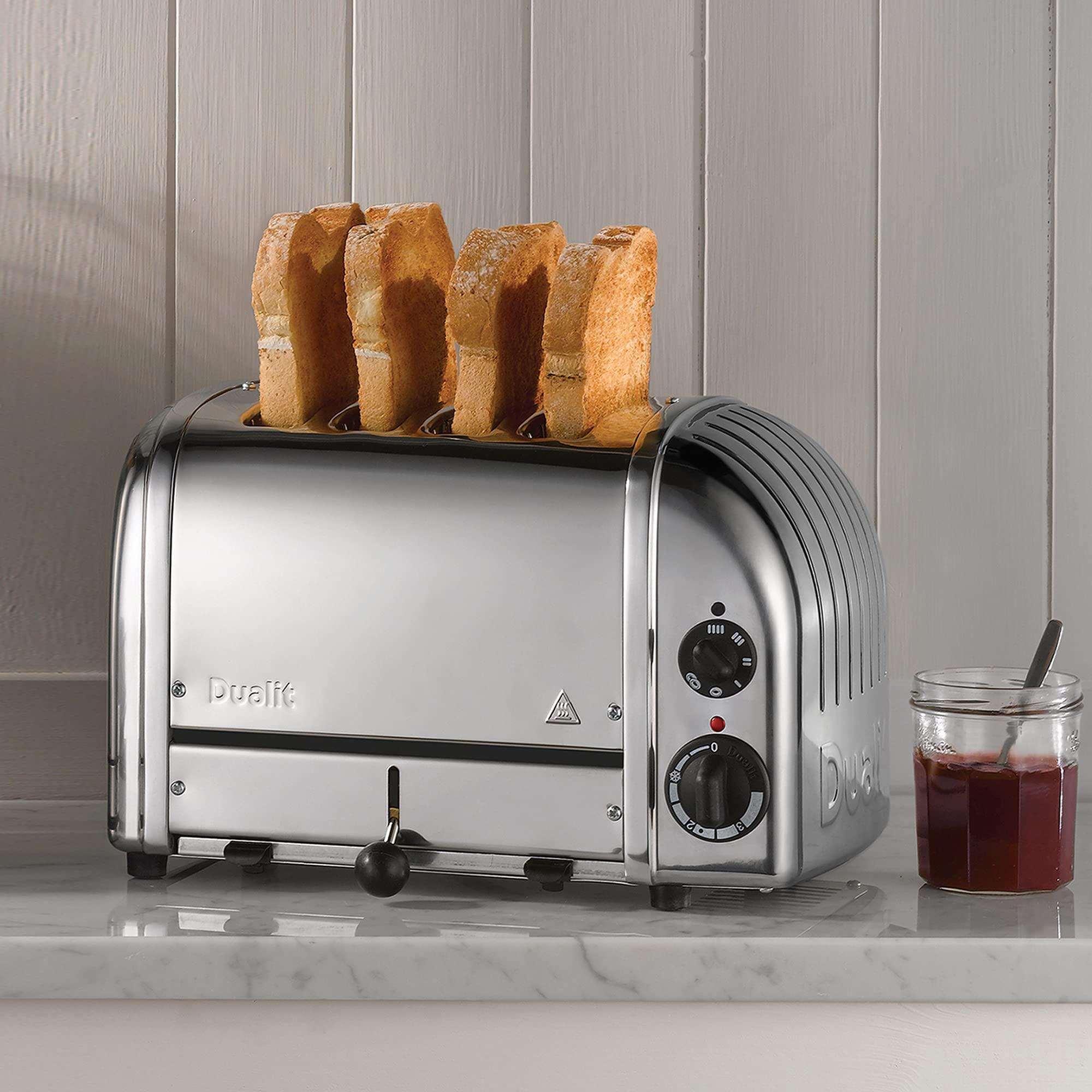 Dualit Dualit Classic 4 Slice NewGen Toaster - Stainless Steel - Hand Built in the UK - Replaceable ProHeat elements - Defrost Bread - Mechanical Timer - Polished Classic Toaster