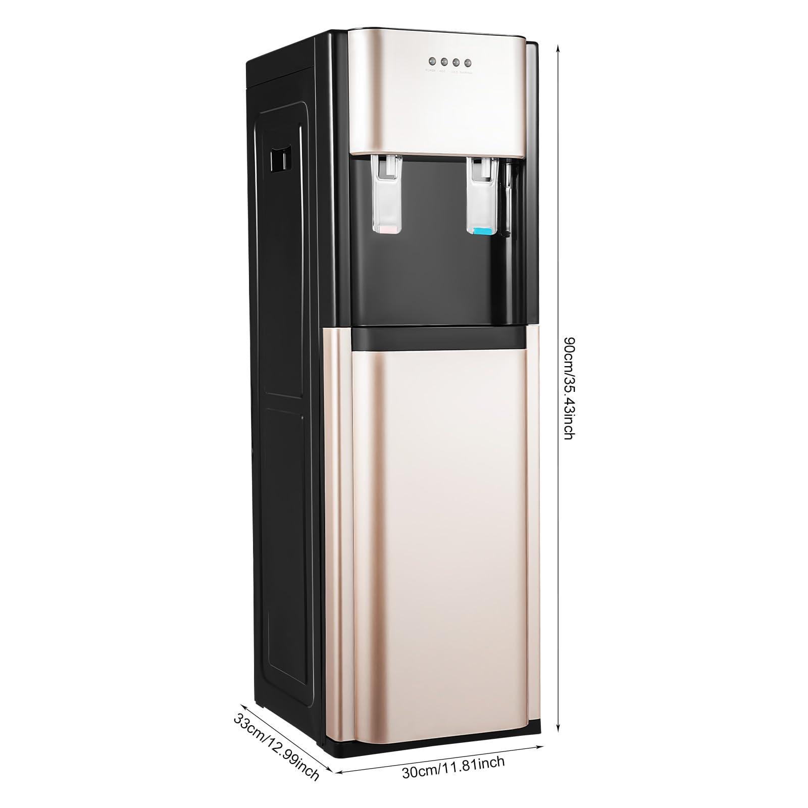 KWCWB Bottom Loading Water Cooler Dispenser for 5 Gallon Bottles - Hot & Cold Water, Stainless Steel 5 Gallon Water Dispenser with LED Light for Home, Offices, Hotels, Kitchens (Gold)