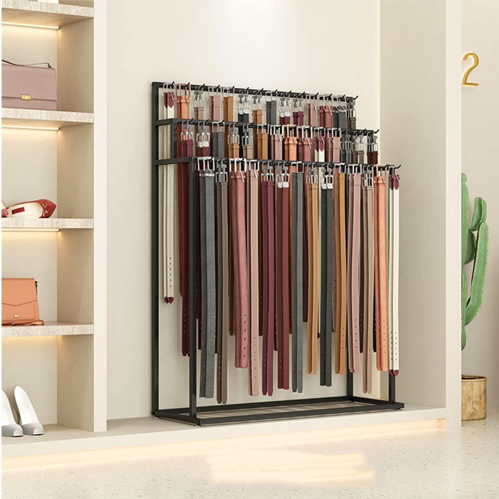JYHBSHCC Display Stand Floor Stand Belt Metal Display Rack, Commercial Apparel Retail Store Belt Storage Holder 3 Tiers Tie Rack Scarf Hangers Display Stand Shelf