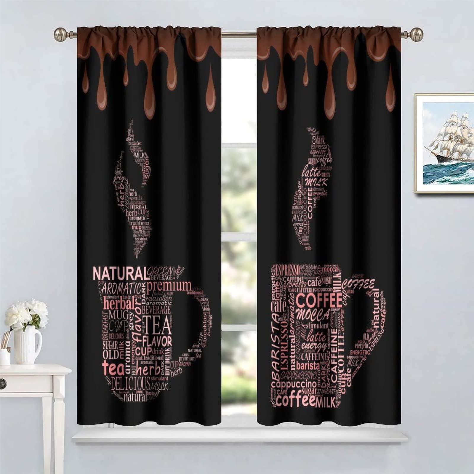 SENRUEGT Coffee Themed Curtains, Chocolate Coffee Cups Retro Living Room Kitchen Cafe Window Treatments Drapes 72x63in
