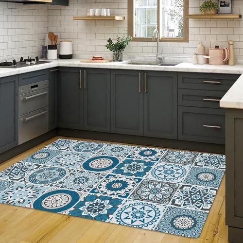 TuLdys TuLdys Boho Floral Kitchen Mats Cushioned Kitchen Floor Rugs and Mats, 3x4ft/36x48in, Modern Bohemian Non Slip Pu Waterproof Leather Comfort Standing Mat for Kitchen Office Home Laundry