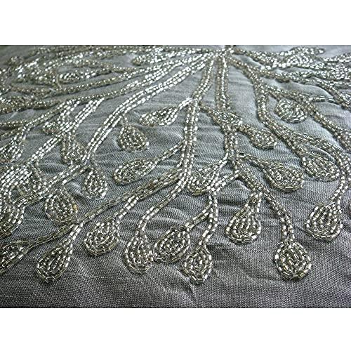 The HomeCentric The HomeCentric Cushion Cover, Silver Throw Pillows Cover Couch, Beaded Tree Pillow Cases, 14x14 inch (35x35 cm) Throw Pillow Covers, Square Silk Throw Pillows Cover, Floral - The Silver Tree