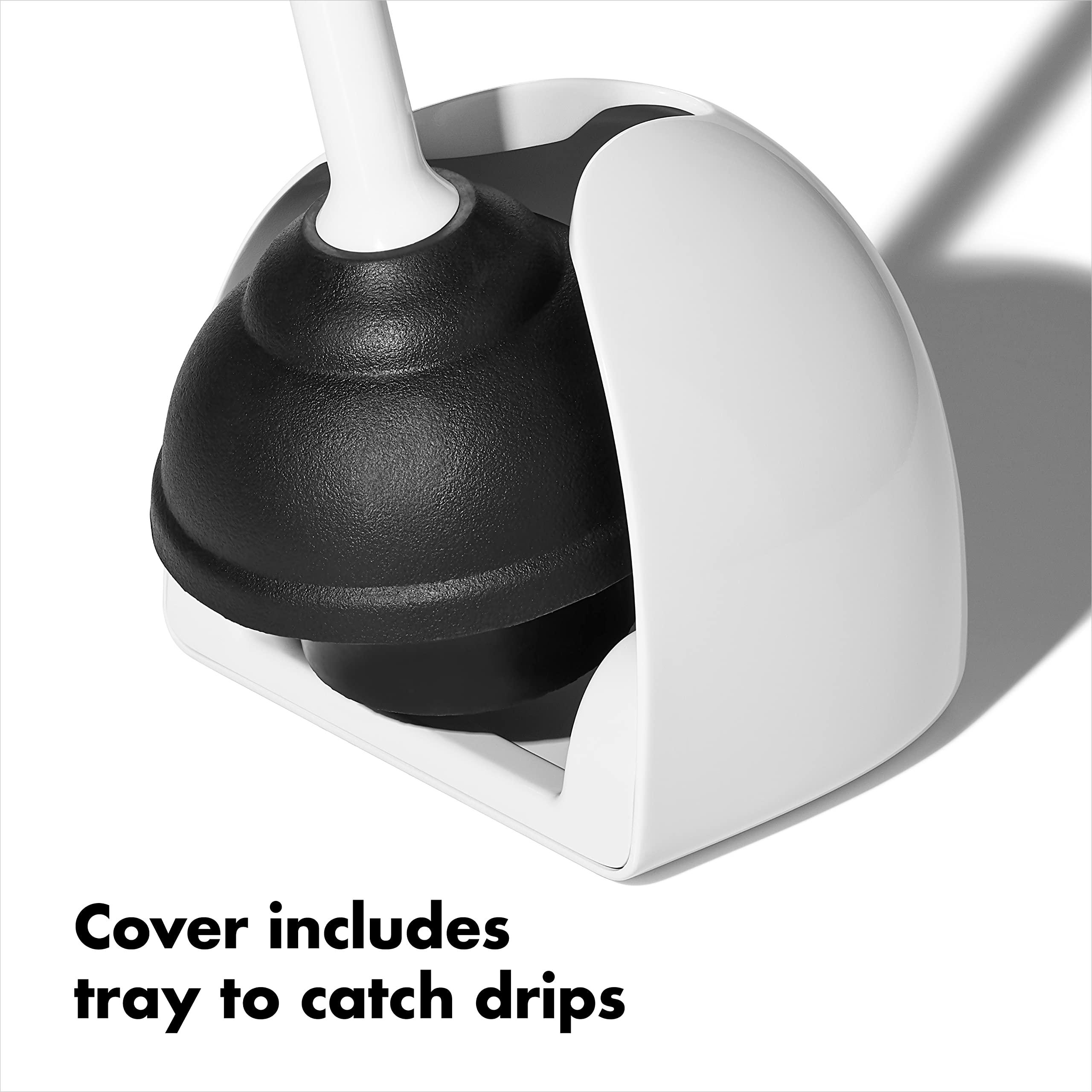 OXO OXO Good Grips Compact Toilet Brush & Canister (White) and OXO Good Grips Toilet Plunger with Cover (White)