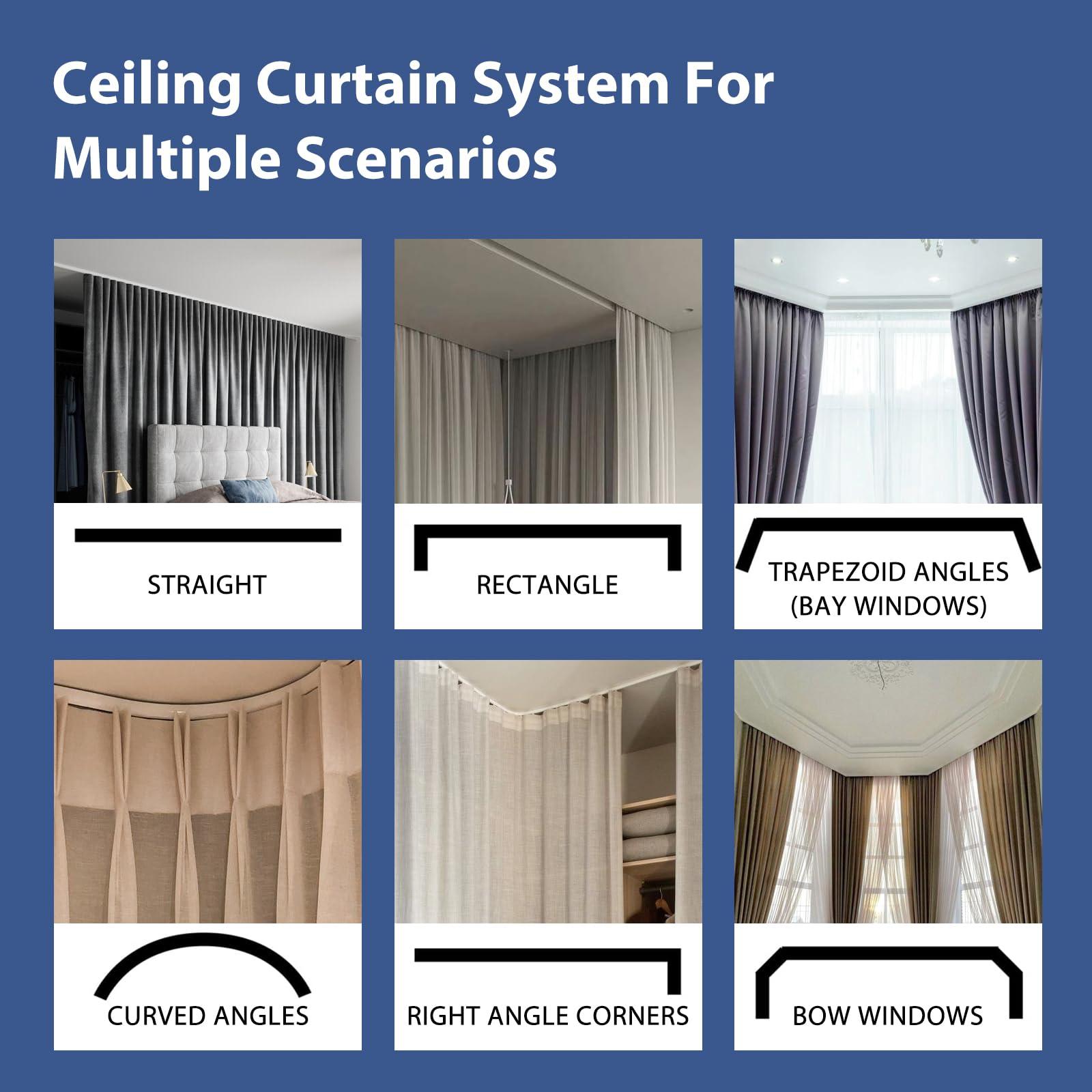 cbsroro cbsroro Room Divider Ceiling Mounted Curtains Track Sets Extra Wide Blackout Curtain Flexible Tracks for Bedroom Privacy Partition Separator, 1 Panel Grey Drape and White Rail, W15 x H7ft