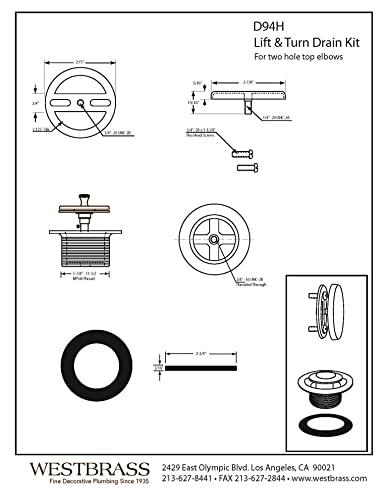 Westbrass Westbrass D94H-26 1-1/2" NPSM Coarse Thread Twist & Close Bathtub Drain with Illusionary No-Hole Overflow Faceplate, Polished Chrome