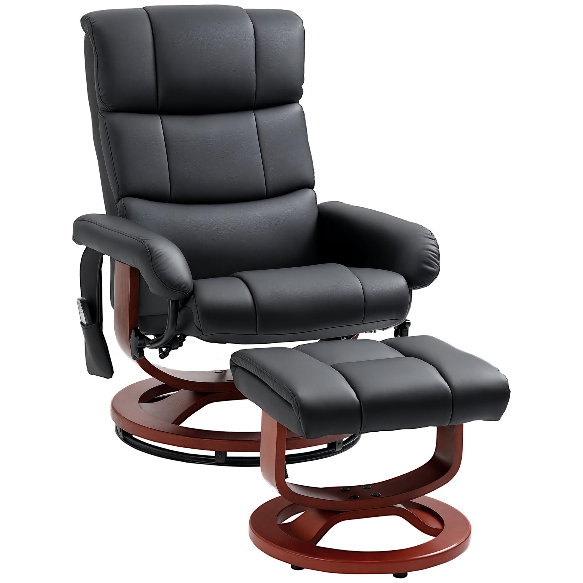 HOMCOM HOMCOM Massage Recliner Chair with Ottoman, Swivel Recliner and Footrest, Faux Leather Reclining Chair with Remote Control and Side Pocket, Black