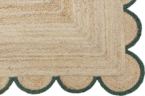 MORVEE MORVEE Area Rug 2.6x18 Jute Scalloped Natural (Green, 2'6" x 18')