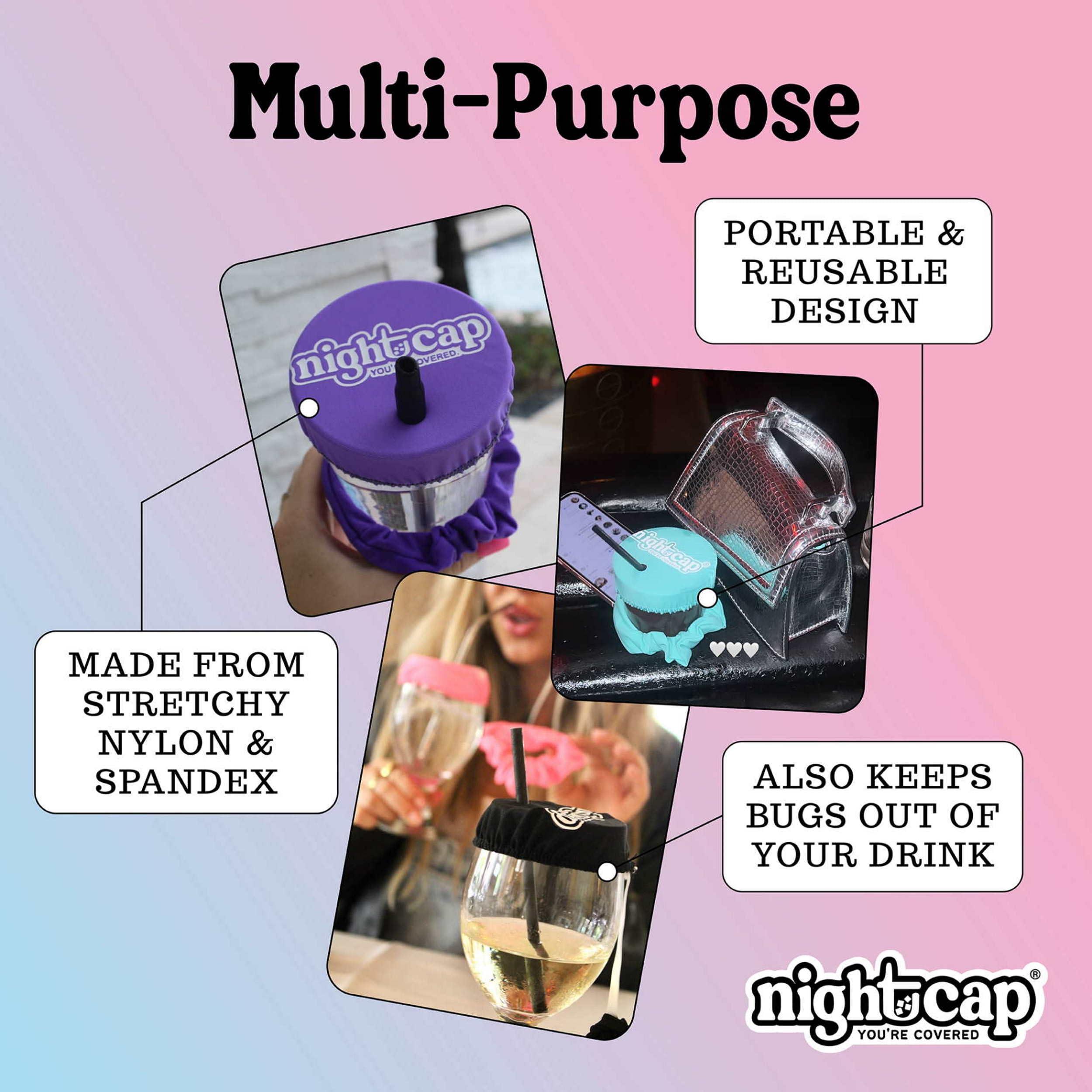 Nightcap The Original Nightcap Drink Cover Scrunchie As Seen On Shark Tank And TikTok - Reusable - Wear On Wrist Or In Hair, Prevent Drink Spiking - Sanitary Pocket Keeps Cover Clean Pink