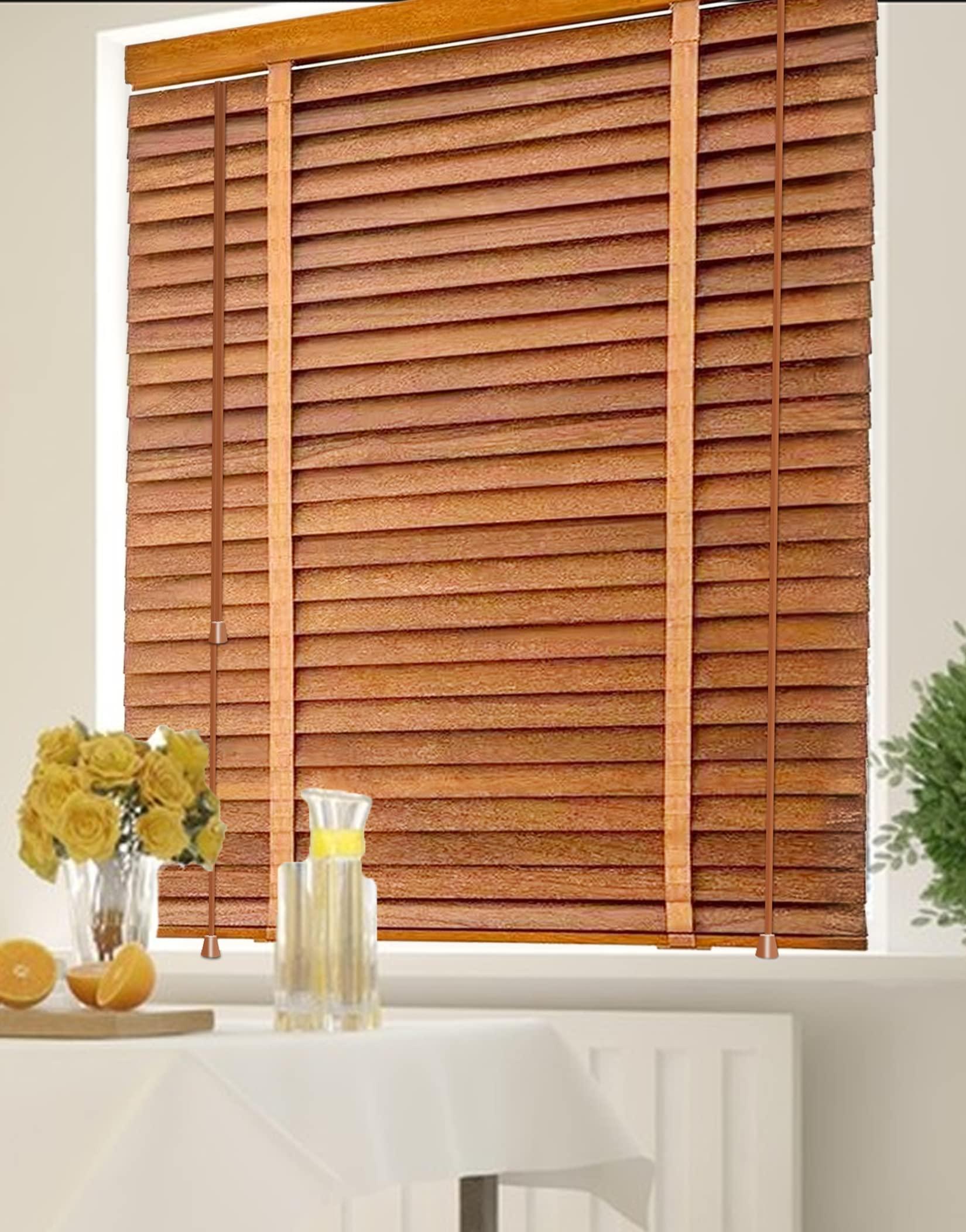 Fiunkes Blackout Venetian Shutter Wood Window Blinds, Wooden Venetian Blinds, 2'' Slats Heat Insulation Window Decoration, Filtered Light Horizontal Blinds, Privacy Wood Blinds,Brown,30.5'' W x 60'' H