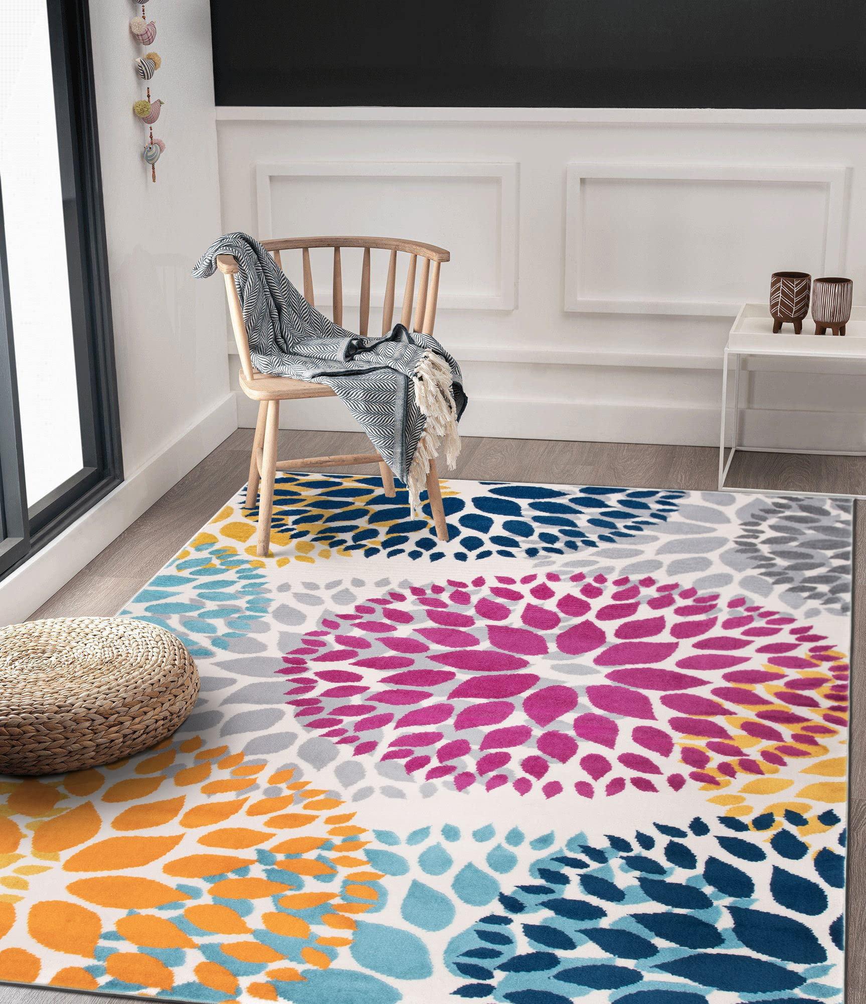 Rugshop Rugshop Modern Floral Circles Design for Living Room,Bedroom,Home Office,Kitchen Non Shedding Area Rug 6' 6" x 9' Multi