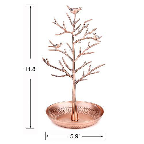 WELL-STRONG WELL-STRONG Jewelry Tree Necklace Earring Holder Modern Cute Bird Jewelry Stand for Women Girls Teen Bronze