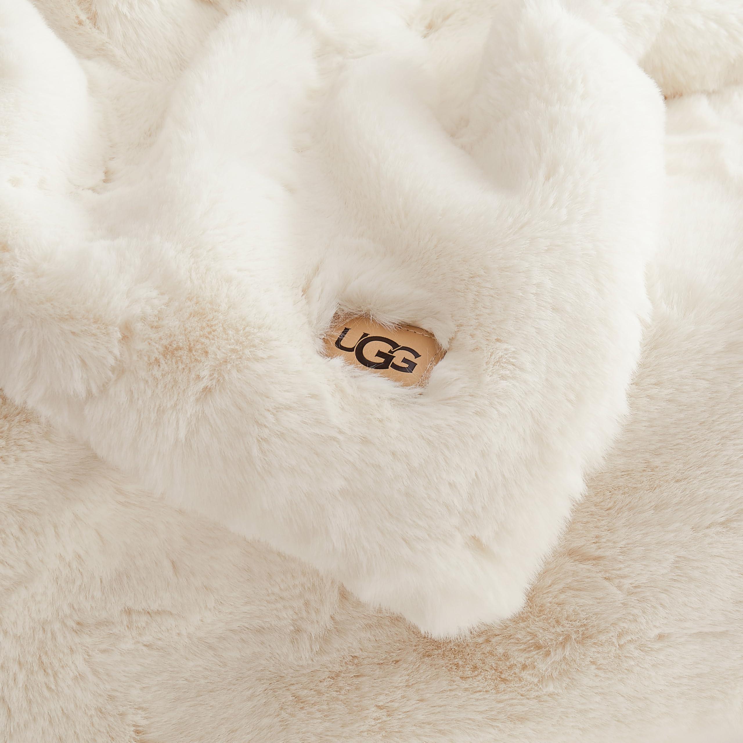 UGG UGG 16796 Euphoria Plush Faux Fur Reversible Throw Blanket for Couch or Bed Luxury Hotel Style Machine Washable Soft Cozy Home Decor Fuzzy Fluffy Sofa Blanket, 70 x 50-Inch, Snow