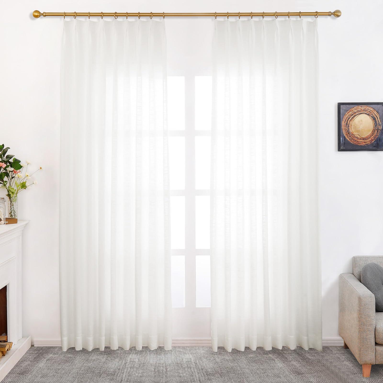 DotheDrape DotheDrape Pinch Pleated Curtains, Light Filtering Pinch Pleat Linen Curtains for Bedroom, Living Room, 72 Width 88 Inch Long 1 Panel, Beige White