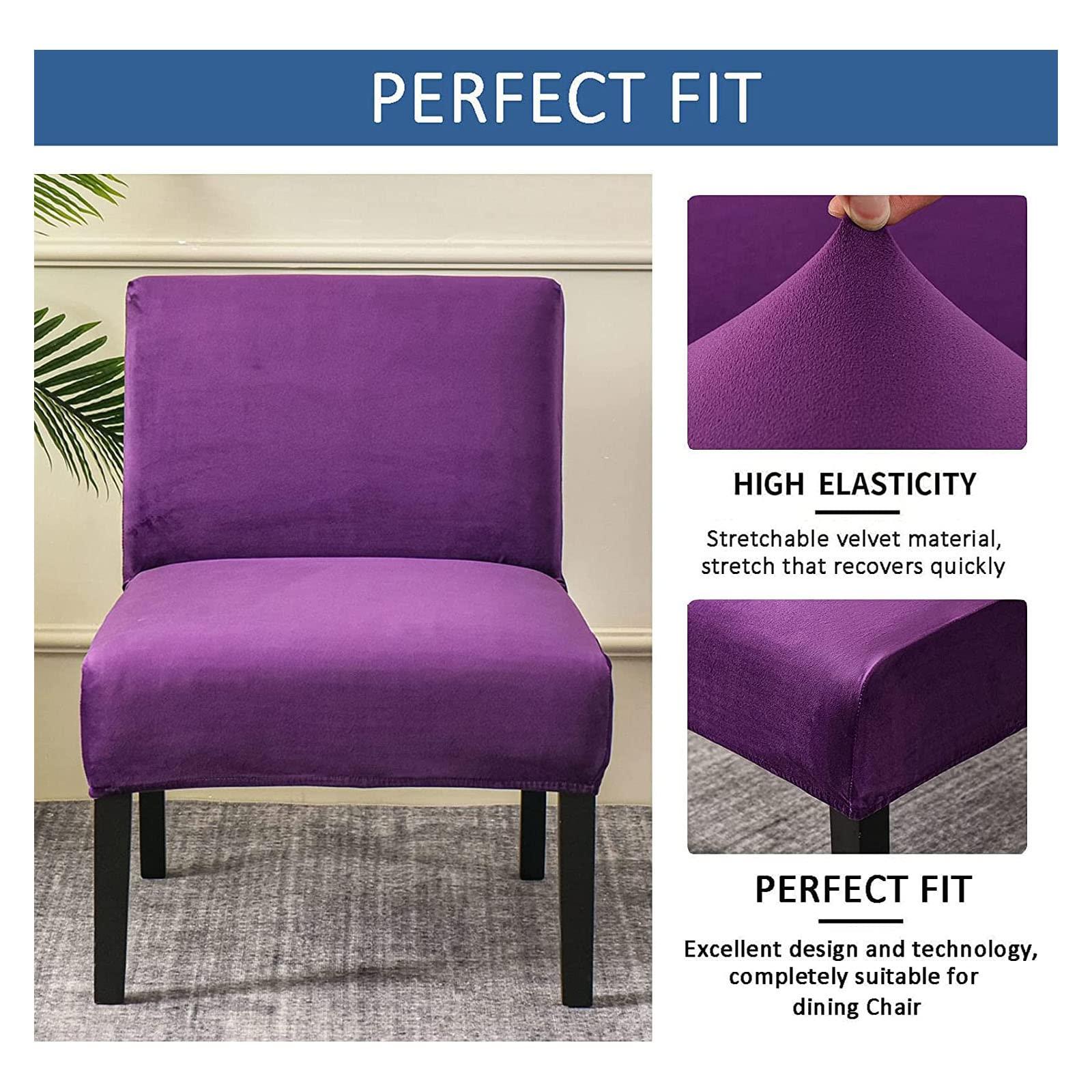 XOOTOO XOOTOO Stretch Armless Chair Slipcovers, Velvet Accent Chair Covers Soft Spandex Armless Accent Chair Slipcovers Furniture Protector Machine Washable for Living Room Kids (Purple,Set of 1)