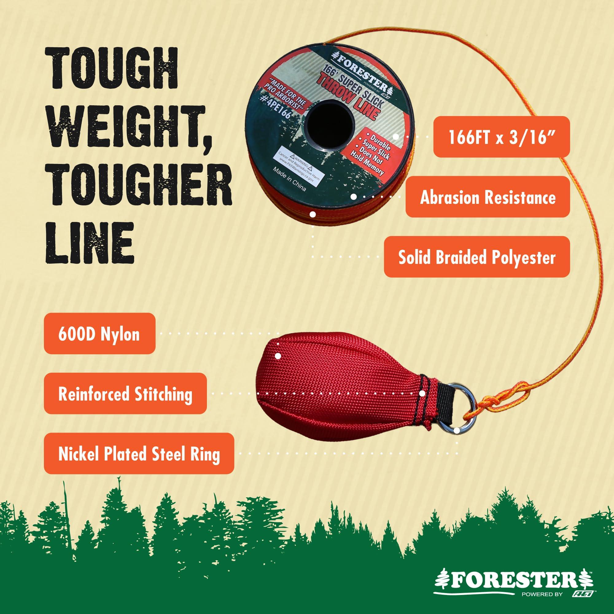 FORESTER FORESTER Arborist Throw Line Kit | 11oz Throw Weight & 166ft Rope | Ultra Slick 100% Polyester Rope | Arborist Equipment for Tree Climbing
