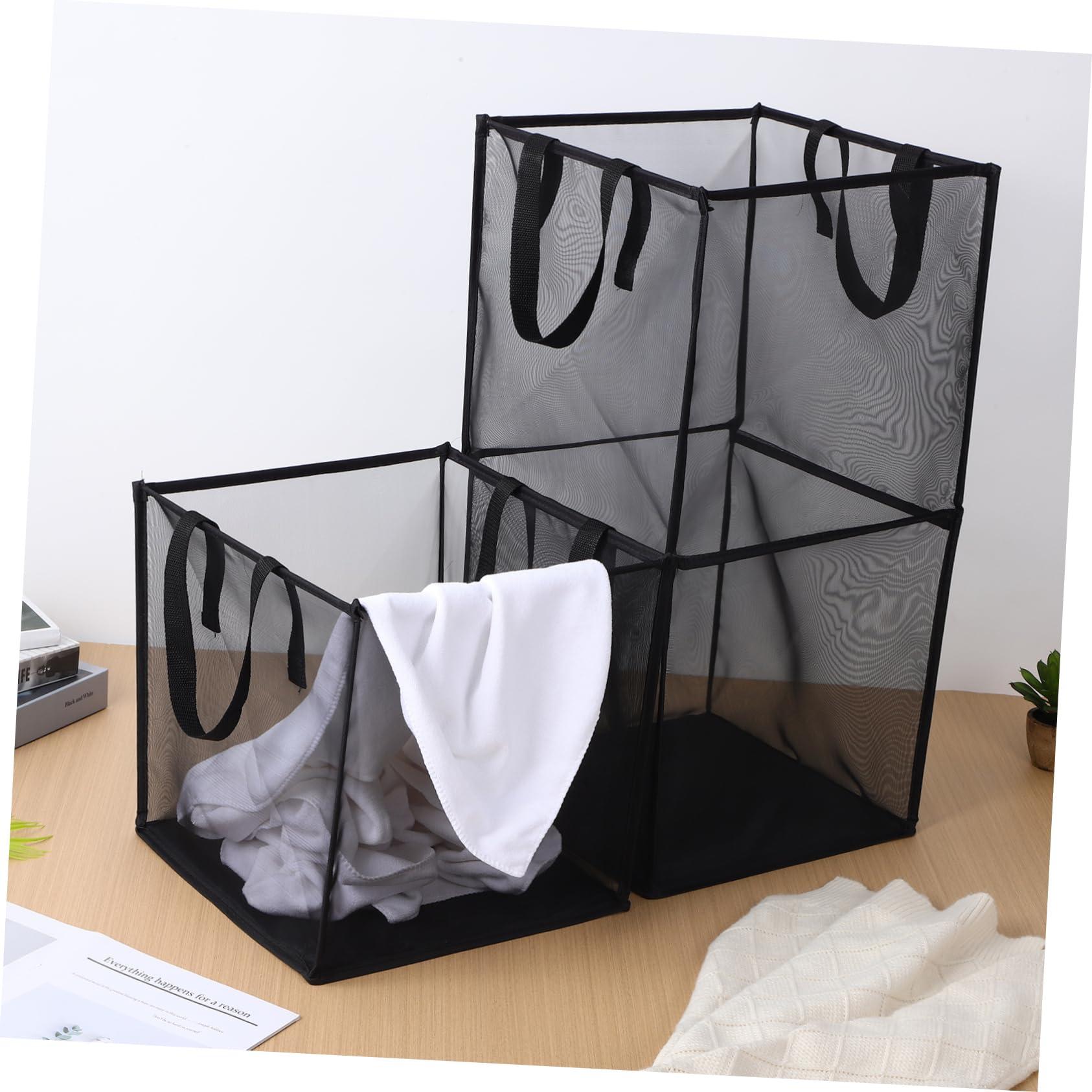 ABOOFAN ABOOFAN 2pcs Laundry Basket Double Layer Black Mesh Hamper Clothes Mesh Basket Sundries Basket Pop-up Hamper Storage for Bedroom Laundry Hamper Foldable Laundry Basket Polyester