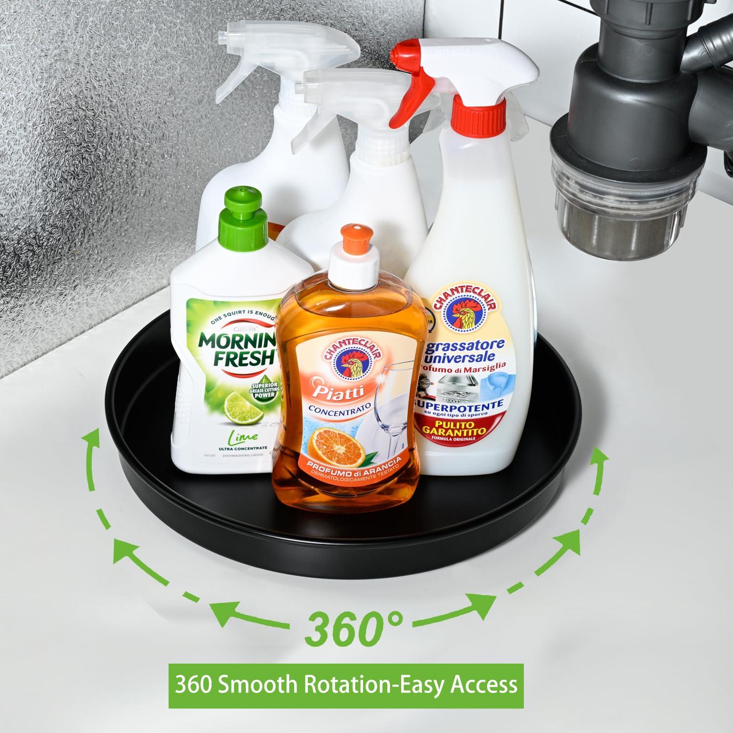 Amolliar Amolliar Lazy Susan 10" 2Pack Metal Rotating Turntable Organizer for Cabinet, Spice Rack(Black) Bundle with 2 Pack Cute Qtip Dispenser Holder Apothecary Jars Bathroom Countertop Storage Organize