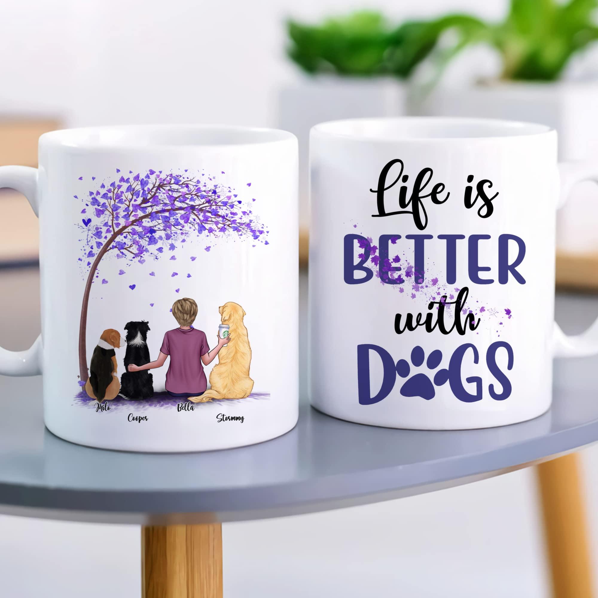 Gossby Gossby Personalized Custom Mug (3 Dogs) Life is better with dogs Custom Mugs with Name for Dog Mom Personalized with Any Dog Breed, Pet Name and Photo Pet Memorial Coffee Cup for Friends