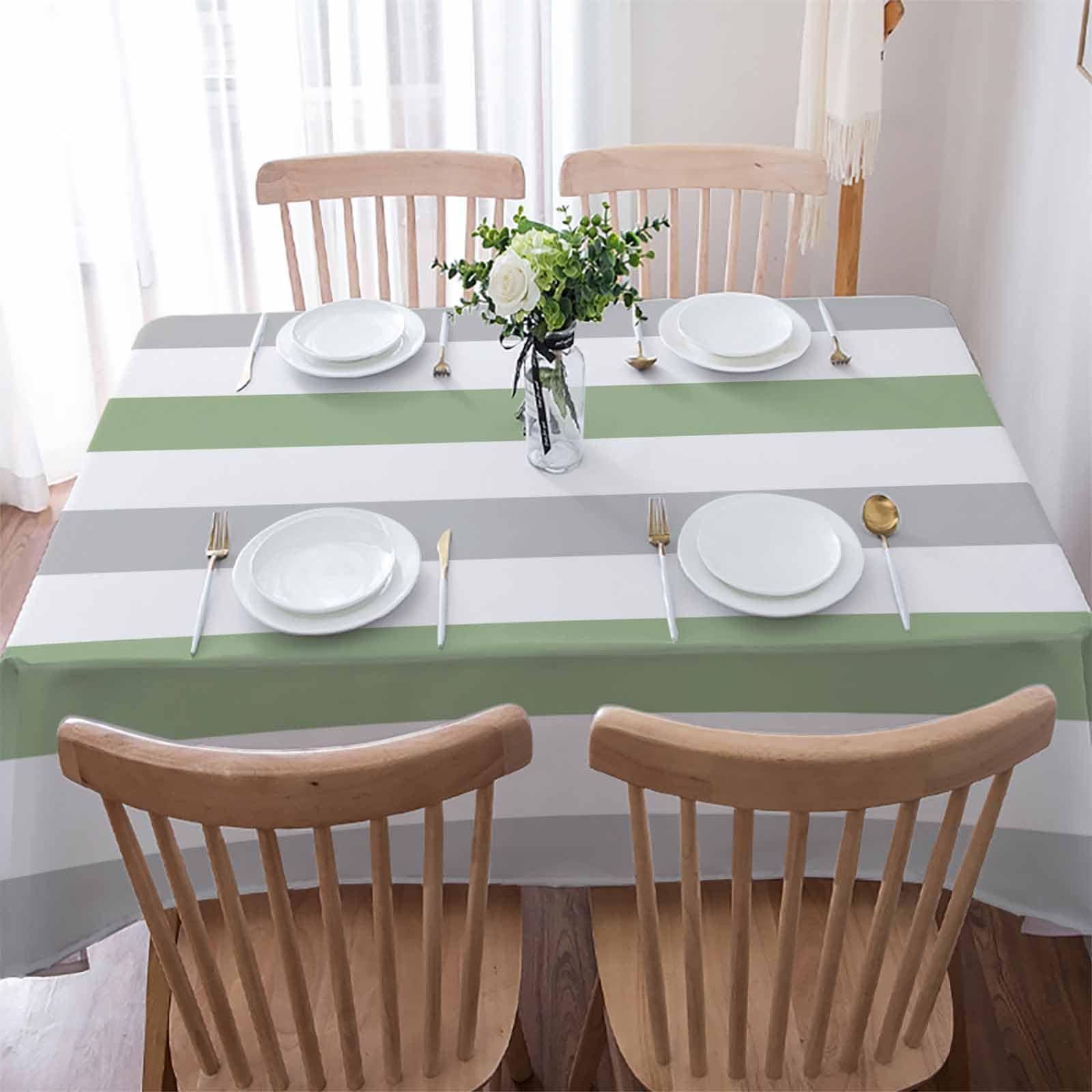 ZOE GARDEN Rectangle Sage Grey Tablecloth Waterproof & Stainproof Tablecloths,Wipeable Table Cloth Wrinkle-Free for Round/Rectangle/Oval/Square/Dining/Party/Wedding,Watercolor Geometric Stripes White Green 52x70