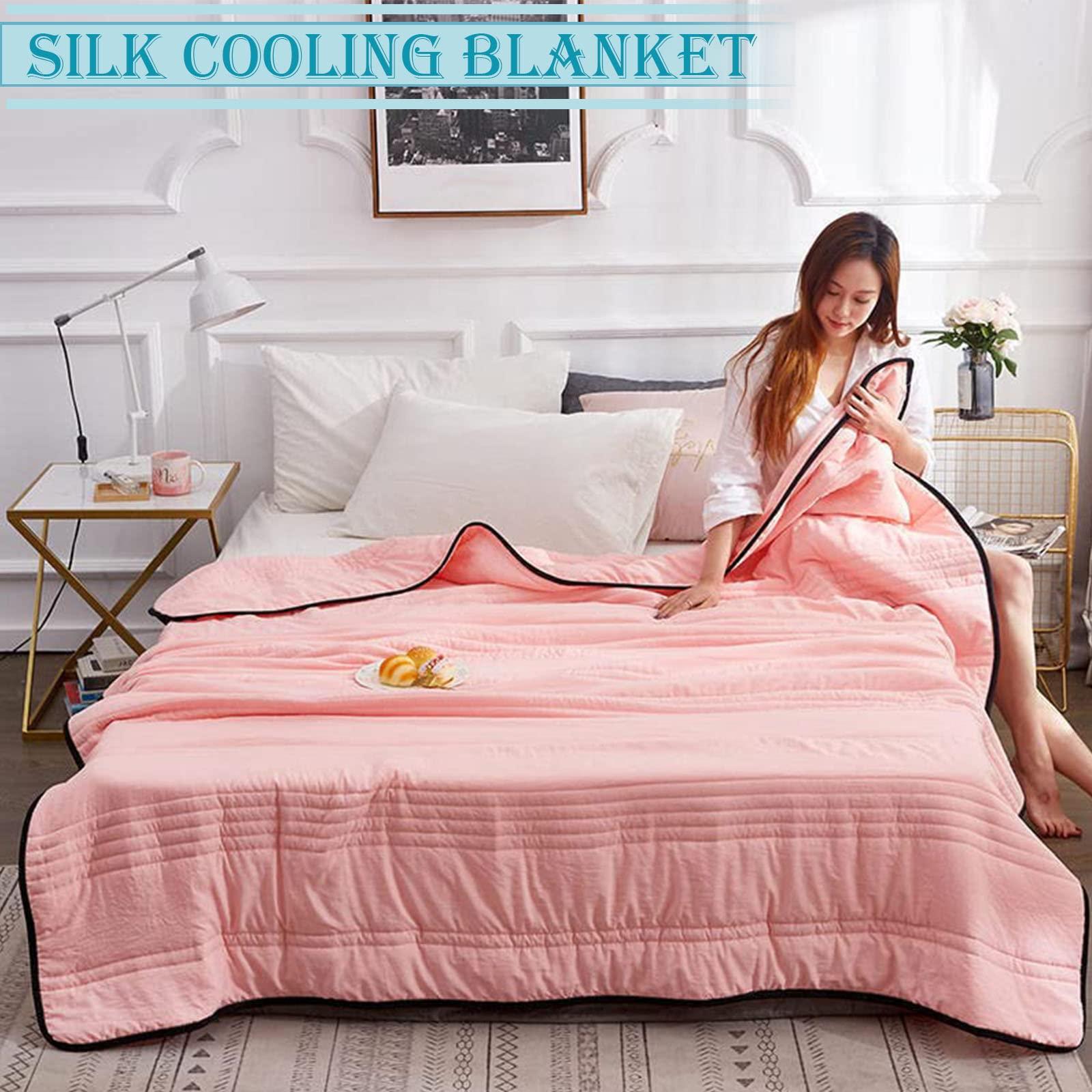 Generic Silk Cooling Blanket, Ice Silk Summer Luxury Blanket, Cool Ice Silk Blanket, Lightweight Summer Blanket Ultra Cold Breathable Summer Blankets (Aqua Green,79 * 91in/200 * 230cm)