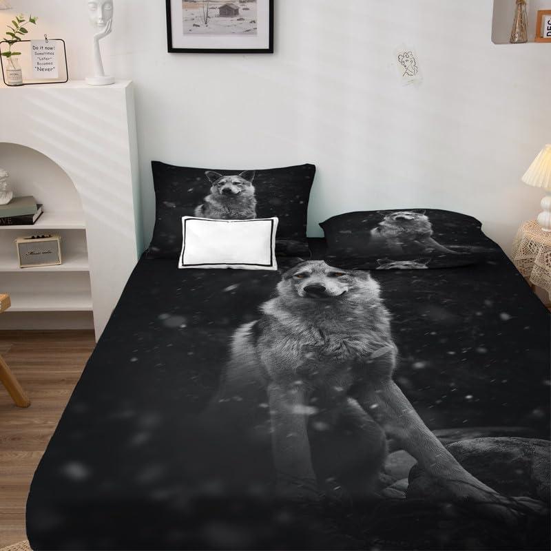 VARAGO VARAGO Wolf Sheets Twin Sheet Set, Animal Bedding Sheets & Pillowcases, 100% Microfiber, Deep Pocket, Includes 1 Flat Sheet, 1 Fitted Sheet, and 1 Pillowcase
