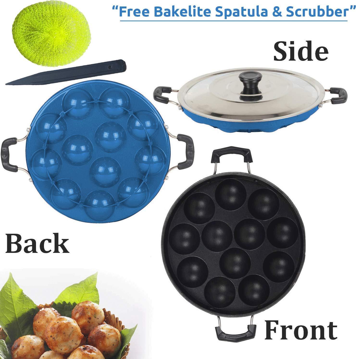 PANCA PANCA Premium 12 Cavity Appam Maker Non Stick Aluminium Appe Tawa Appam Pan with Lid Appam Patra Appam Kadai Paniyarakkal, Paniyaram pan, Pancake - Blue