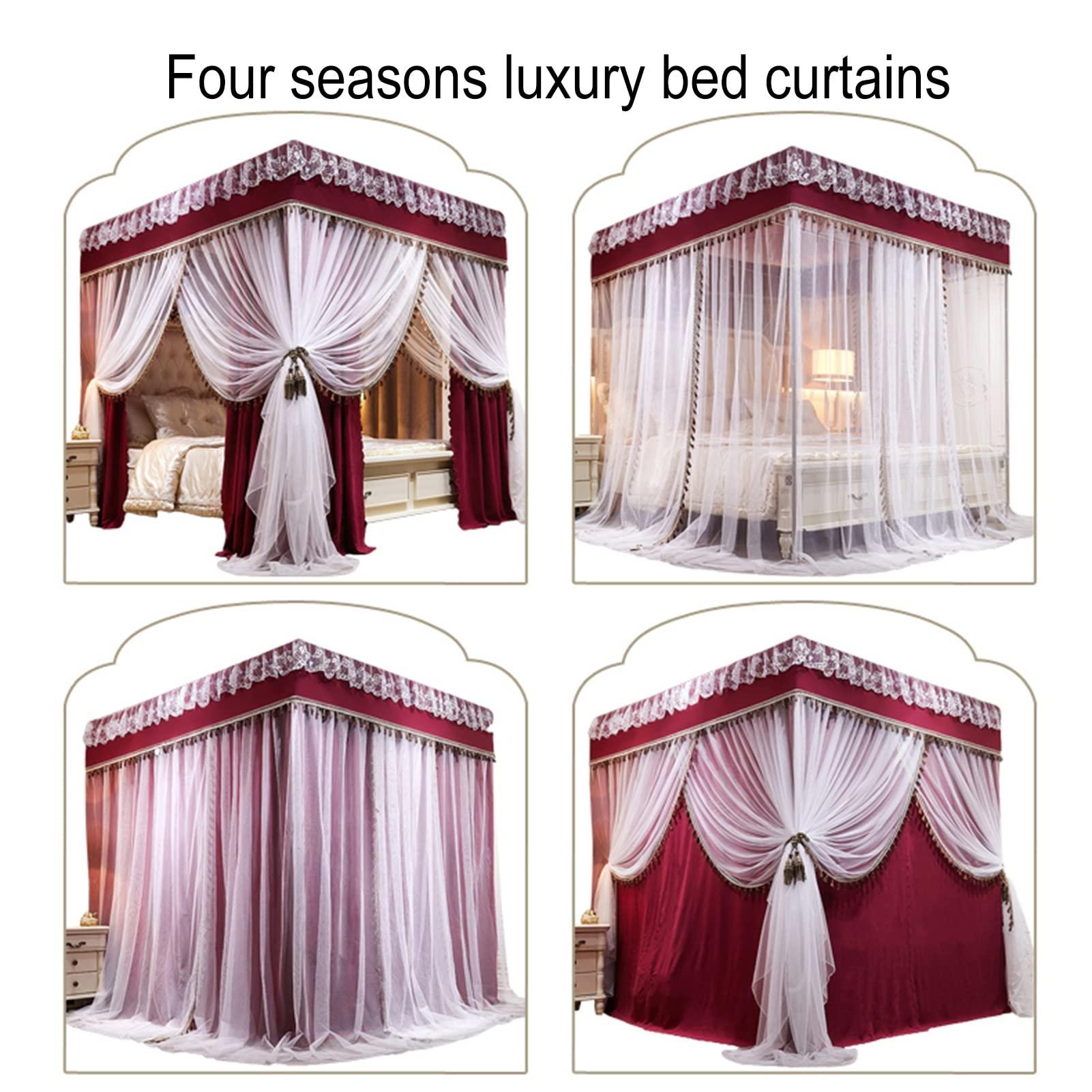 LCYDMJ Bed Canopy Bedroom Decoration Bed Curtains, Luxury Bed Canopy, 2-in-1 Dustproof and Windproof Blackout Bed Curtain, for 1.5m/1.8m/2m Single Double Bed (Color : D, Size : 180x200x200cm)