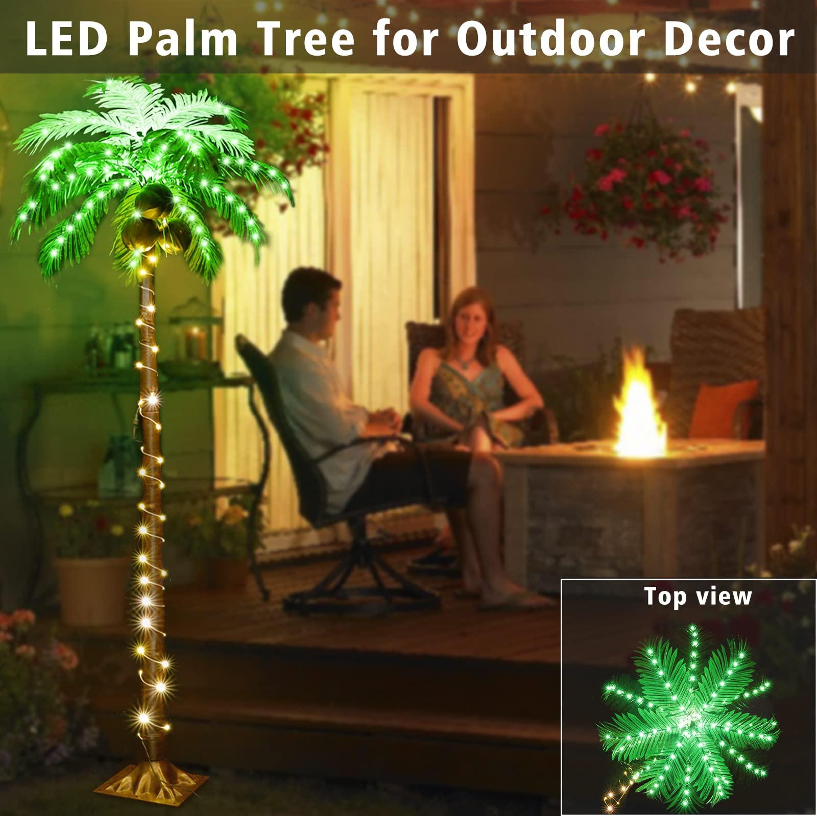 HEYCOLOR 6 FT LED Lighted Palm Tree with Coconuts Outdoor Artificial Palm Tree Tropical Palm Tree Lights for Patio Pool Hawaiian Luau Jungle Party Tiki Bar Christmas Indoor Decoration