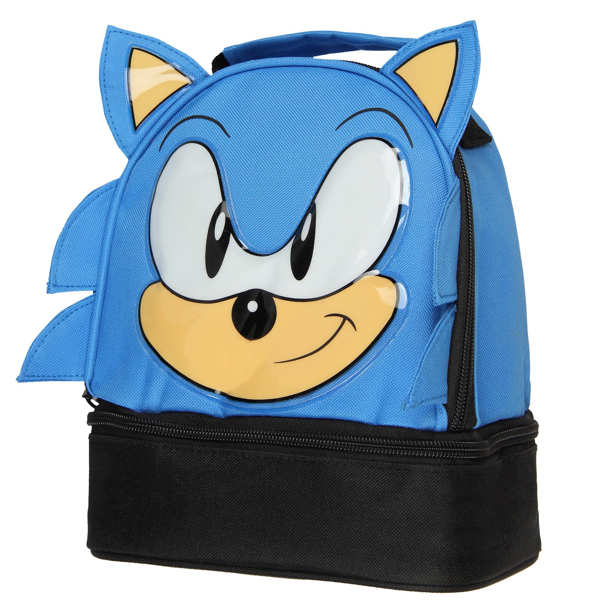 Bioworld Sega Sonic the Hedgehog Lunch Bag Big Face Dual Compartment Lunch Box Kit