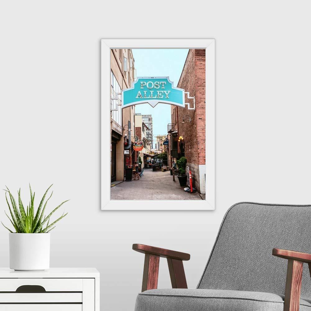 CANVAS ON DEMAND Post Alley, Seattle, Washington White Framed Art Print, Seattle Artwork