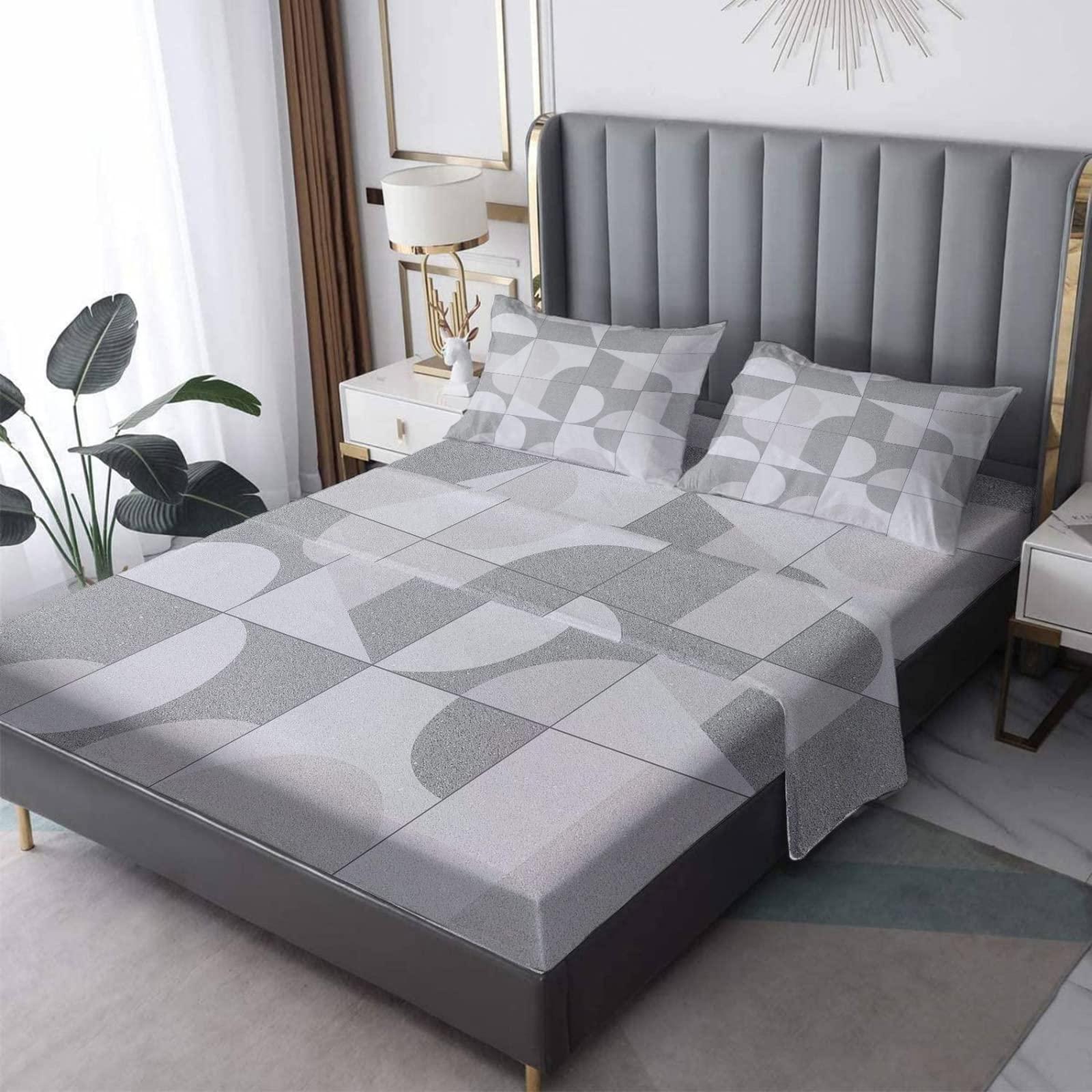 THYUNQ THYUNQ Geometric Sheets California King Size Bed, Modern Abstract Pattern Bedding Sheets & Pillowcases - 14 Inch Deep Pocket, Super Soft Microfiber Printed Sheet Set 4 Piece