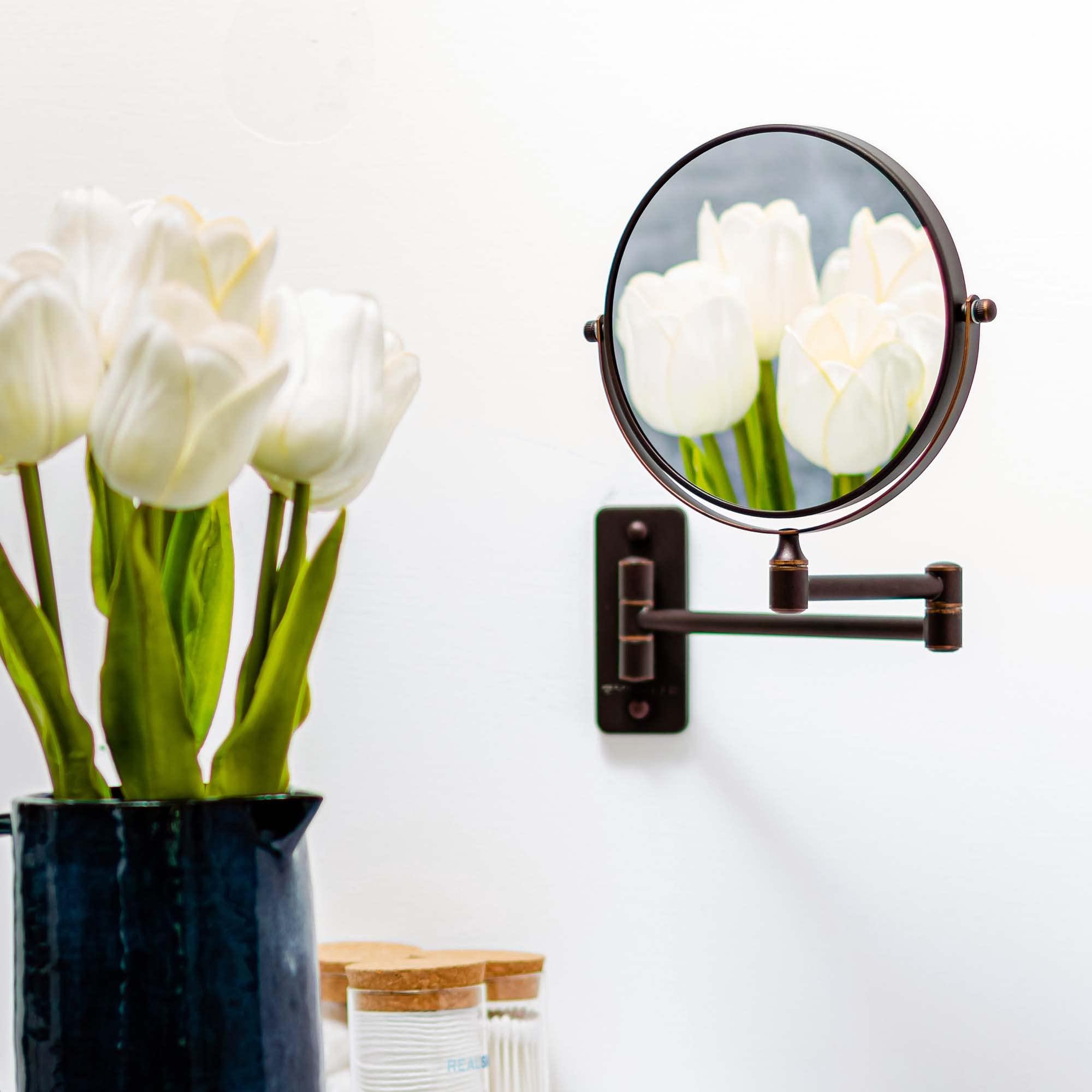 OVENTE Ovente 7\" Wall Mounted Makeup Mirror with 1X/7X Magnification, Double Sided Magnifying Round Bathroom Vanity Mirror, 360 Swivel Design, Extendable and Folding Arm, Antique Bronze MNLFW70ABZ1X7X