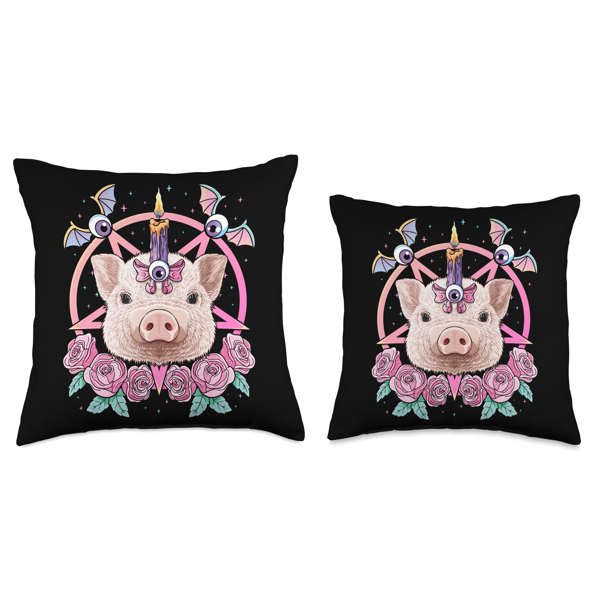 Cute Pastel Goth Animals Pastel Goth Pig Pagan Creepy Menhera Farm Pig Farmer Throw Pillow