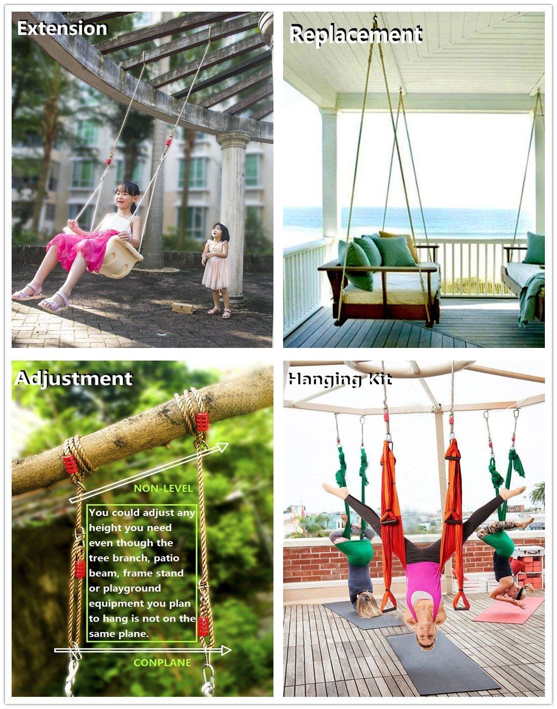 ArtiGifts Tree Swing Ropes Hammock Chair Straps Hanging Kit with 2 Carabiners for Replacement, Adjustment or Extension - 6ft & Holds to 600lbs, Perfect for Children Swing, Outdoor Hammock and Hanging Chair