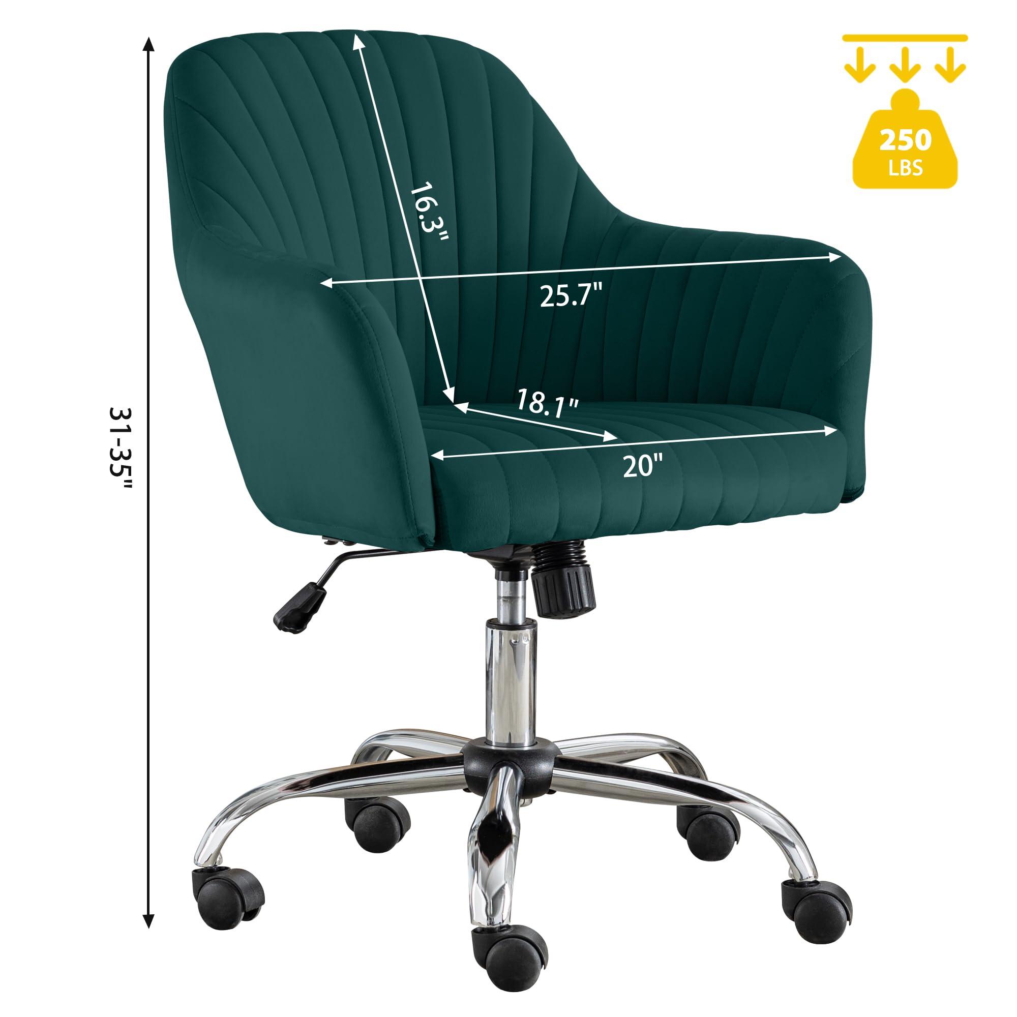 Gustonhon Gustonhon Home Office Desk Chair,Vanity Chair Modern Velvet Adjustable Low Back Rolling Chair Twill Upholstered Cute Decorative Chair,Desk Chairs with Wheels for Bedroom,Vanity Room,Classroom (Green)