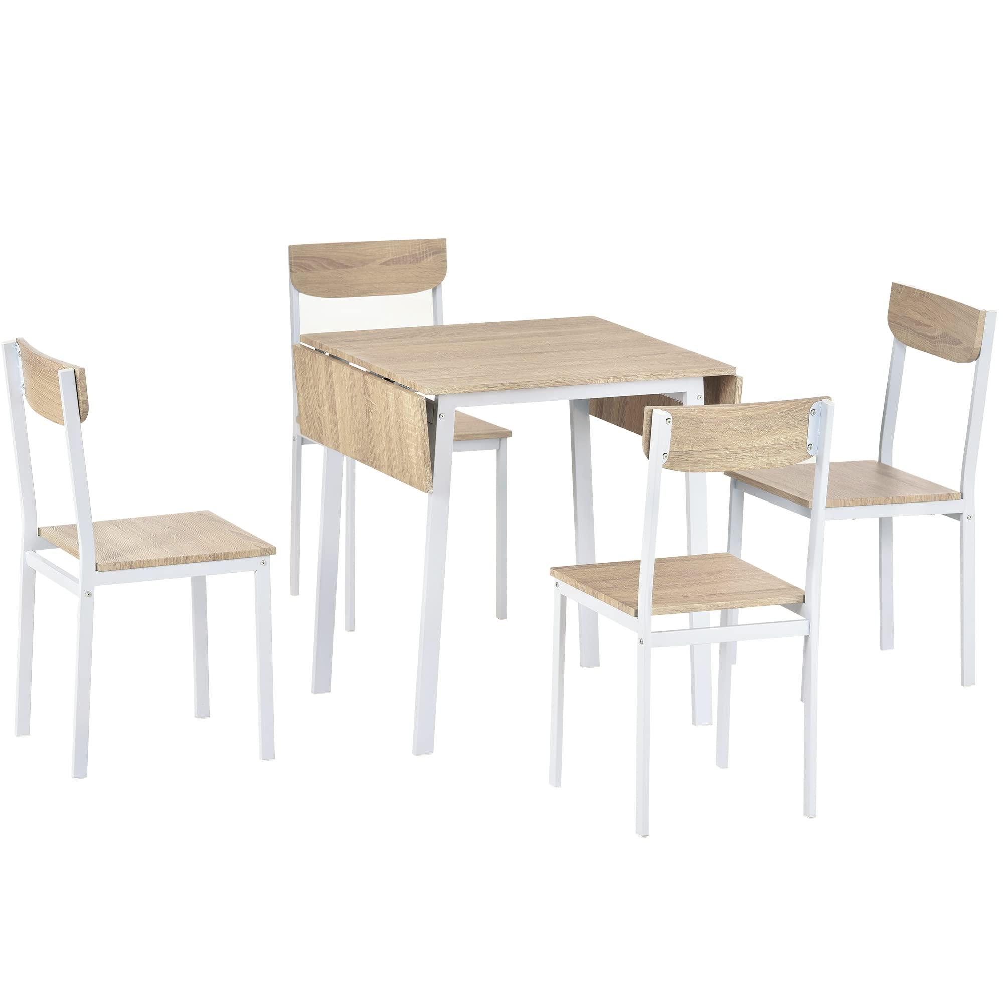 RUNNA RUNNA Unique 5-Piece Modern Metal Dining Set with 1 Drop Leaf Dining Table and 4 Chairs Home Kitchen Furniture Dinette Set