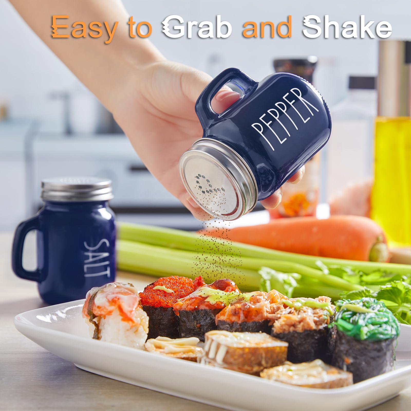 ZOSUJO Navy Blue Salt and Pepper Shakers Set, 4 oz Cute Modern Glass Shaker Sets with Stainless Steel Lids, Blue Kitchen Decor and Accessories for Home Restaurants Weddings