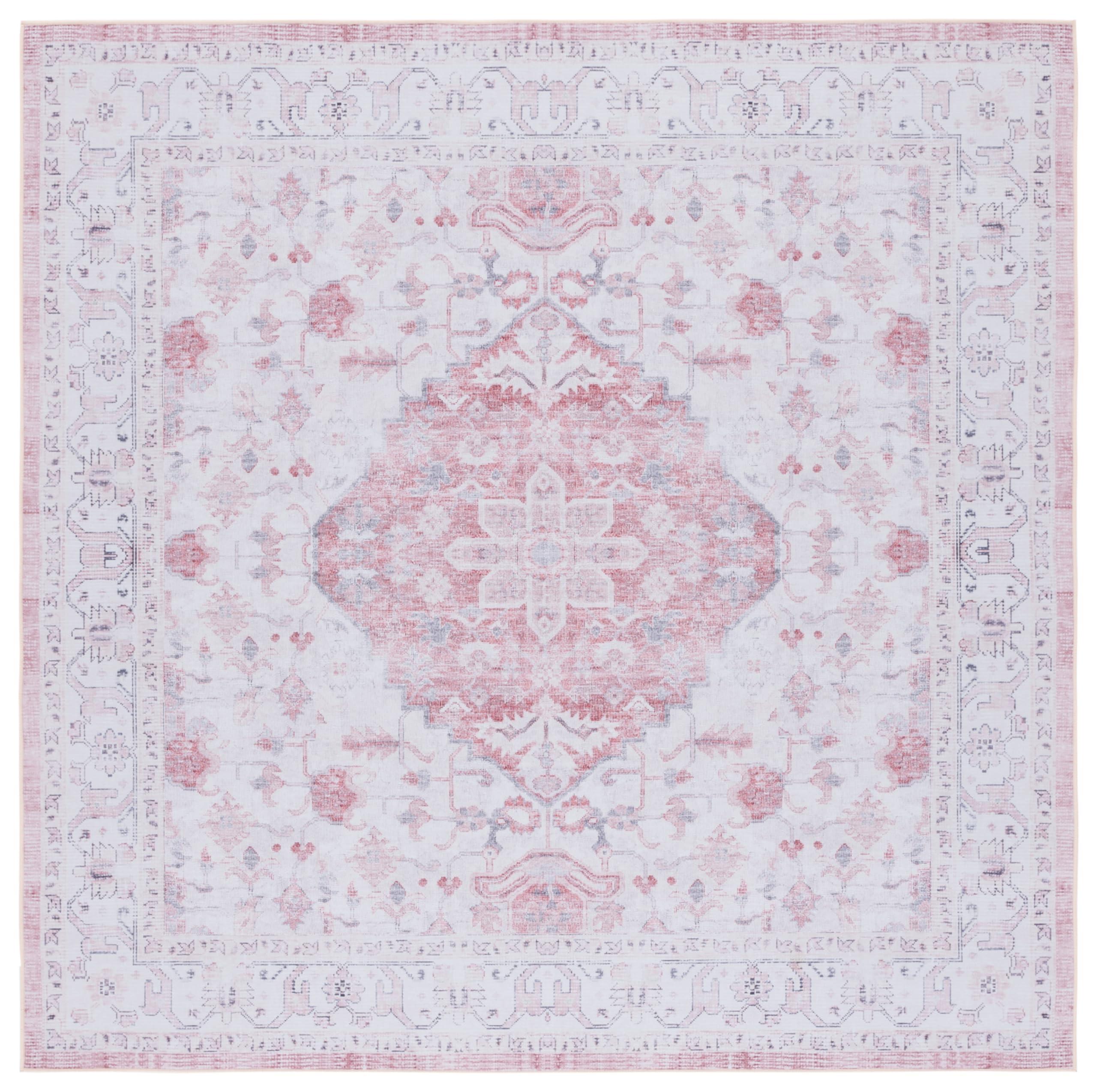 Safavieh SAFAVIEH Tucson Collection Area Rug - 6' Square, Beige & Rust, Persian Design, Non-Shedding Machine Washable & Slip Resistant Ideal for High Traffic Areas in Living Room, Bedroom (TSN129B)