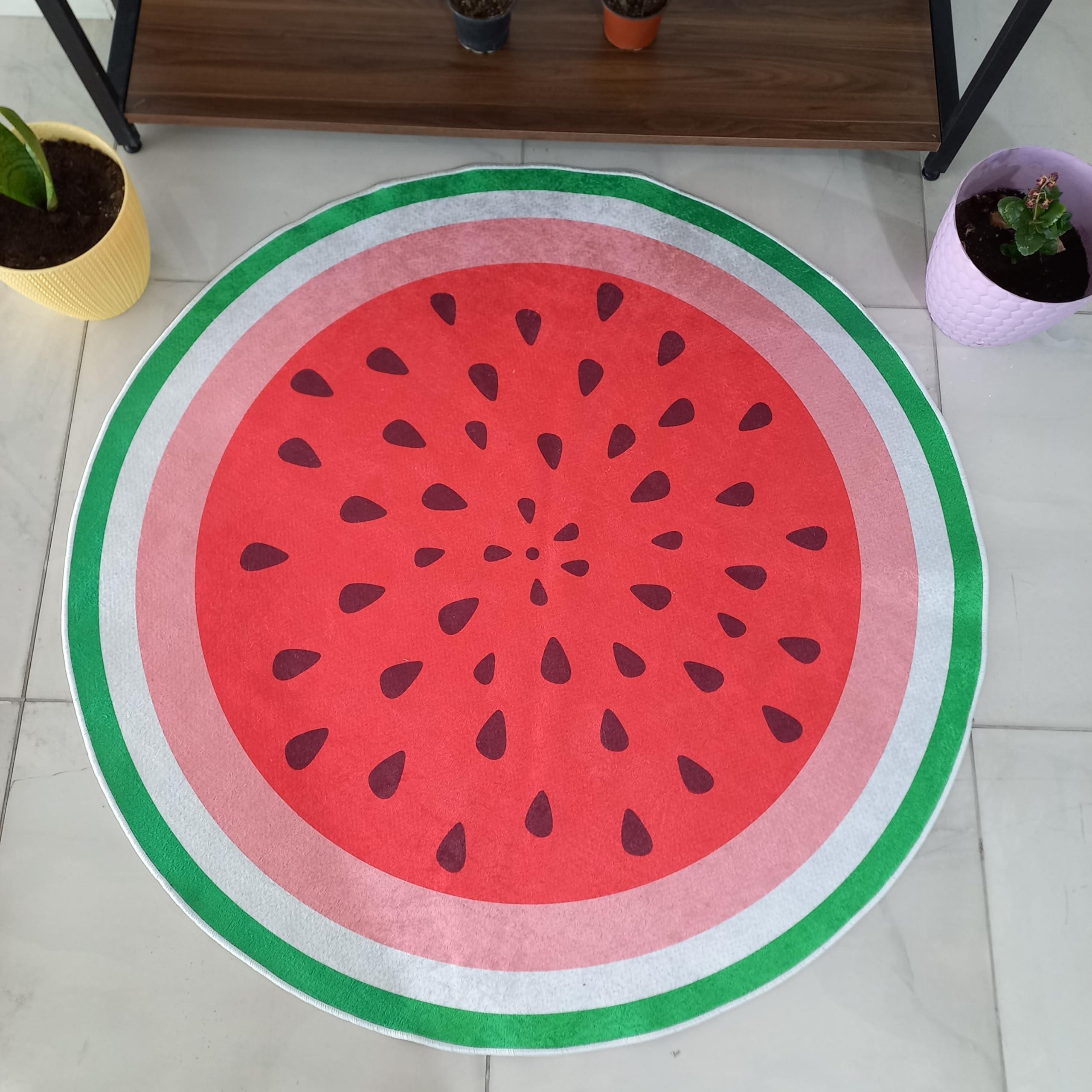 Rugendary Rugendary Cute Watermelon Fruit Rug Cool and Fresh Home Decor for Kitchen Kids Room Bathroom Bedroom Machine Washable Round Area Rug Summer Home Decoration Carpet (Economic Quality, 2.6x2.6 ft.)