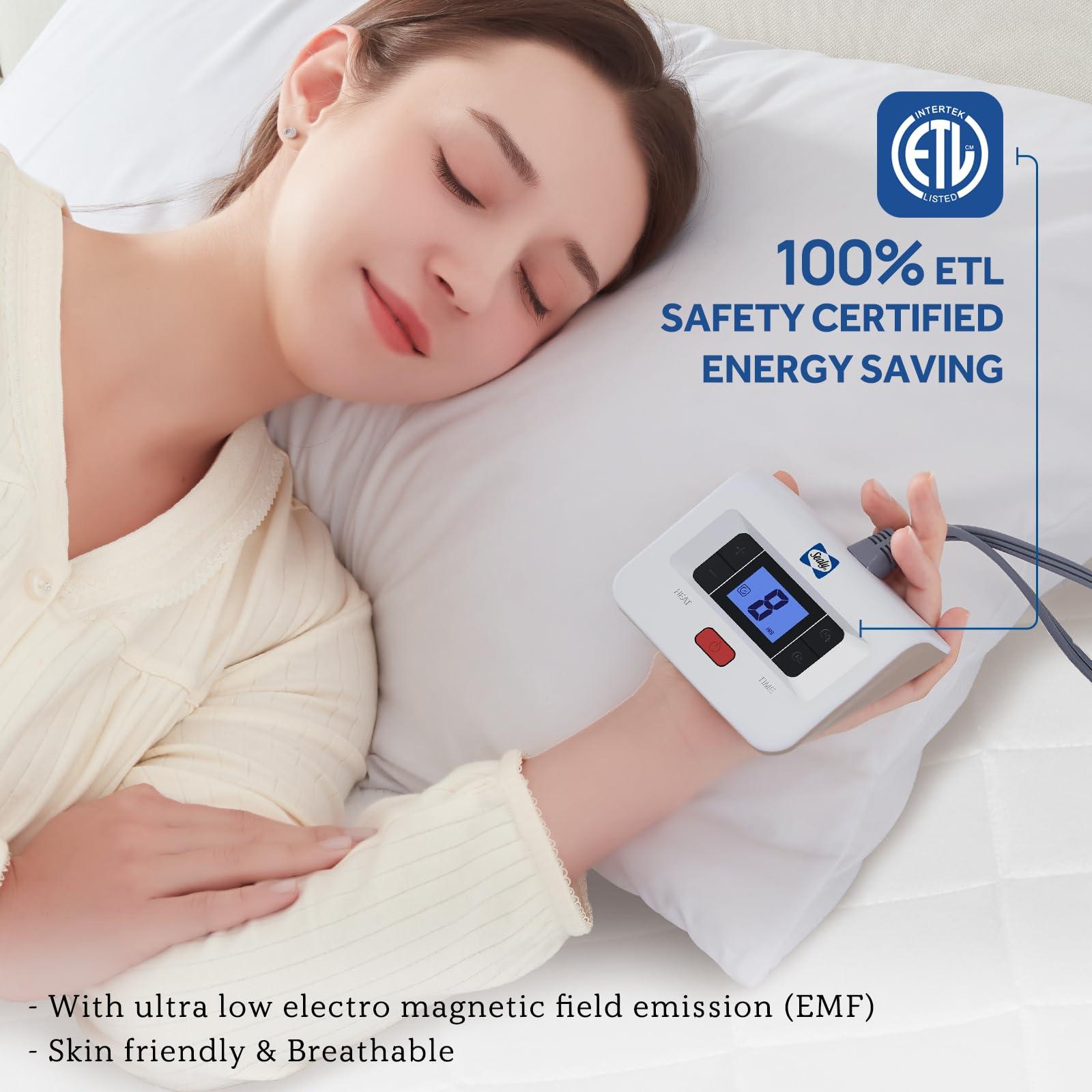 Sealy Sealy 3M Scotchgard Heated Mattress Pad | Quilted Cotton Electric Bed Warmer with 10 Heat Setting Dual Controller | 1-12 Hours Auto Shut Off | 17" Deep All Around Elastic Pocket, King