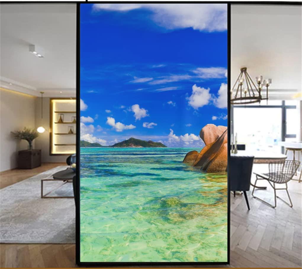 LXDWEI Privacy Windows Film Beach Scenery M Stained Glass Window Stickers Static Cling Decorative Frosted Window Films Window Coverings 23\"x35.43\"(59x90cm)(W x L)