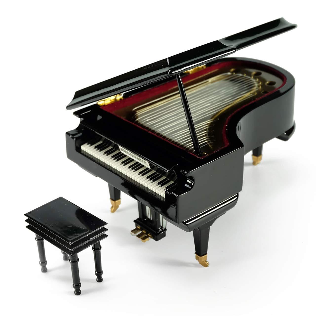 MusicBoxAttic Amazing 18 Note Miniature Musical Hi-Gloss Black Grand Piano Music Box - Many Songs to Choose - Beyond The Sea
