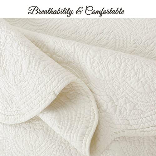 Cozy Line Home Fashions Cozy Line Home Fashions Victorian Medallion Solid Ivory Embossed 100% Cotton Bedding Quilt Set,Coverlet,for Bedroom/Guest Room (Blantyre - Ivory, Twin - 2 Piece)