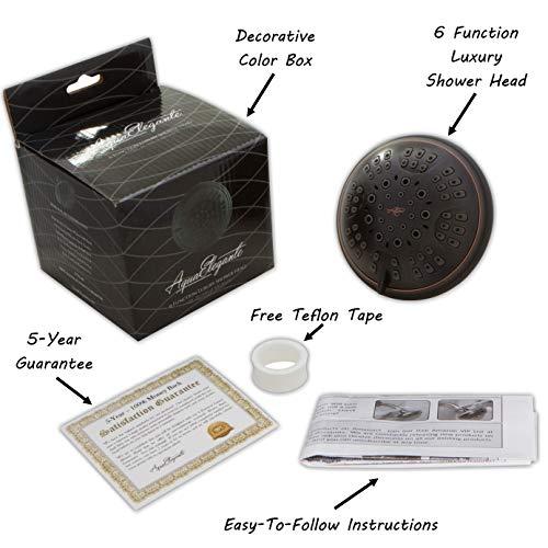 Aqua Elegante 6 Function Adjustable Luxury Shower Head - High Pressure Boosting, Wall Mount, Bathroom Showerhead For Low Flow Showers, 2.5 GPM - Oil-Rubbed Bronze