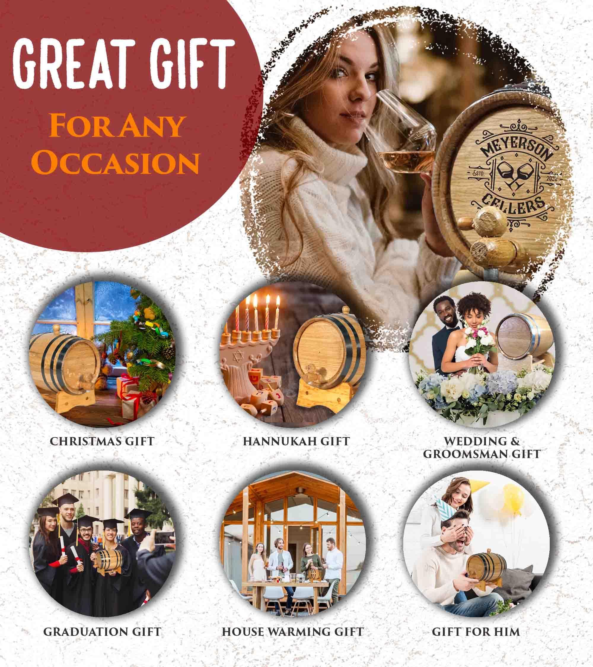 THOUSAND OAKS BARREL Personalized 2.5 Gallon Oak Aging Barrel (10 Liter) with Stand, Bung and Spigot - For The Home Brewer, Distiller, Wine Maker and Cocktail Aging Bartender (B314)