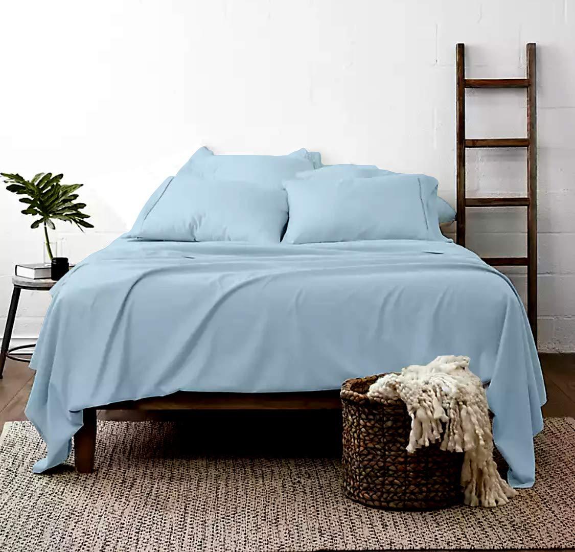 MGPS MGPS Extra-Deep-Pockets 100% GOTS Certified Organic Cotton Sheets, 800-Thread-Count, 4 PC Set, Eco-Friendly, Soft Sateen Weave, Fits Mattress 21\" Deep Pocket - |Split-Head King 34\", Light Blue|