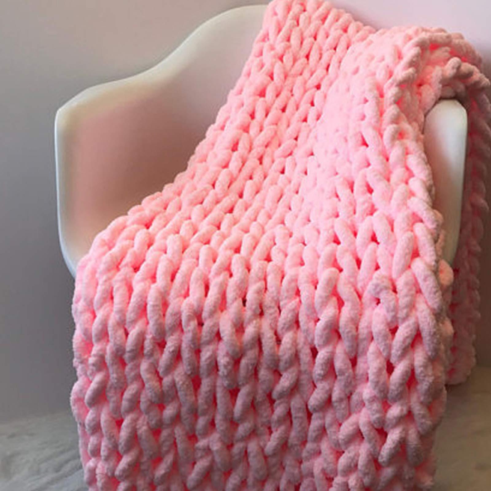 BWBG Chunky Knit Blanket Chenille Throw Light Pink, Knitted Throw Blanket for Sofa- Warm Soft Cozy Beautiful Home Decor Throw, Couch, Bed, Chair Boho Gift -40x40in